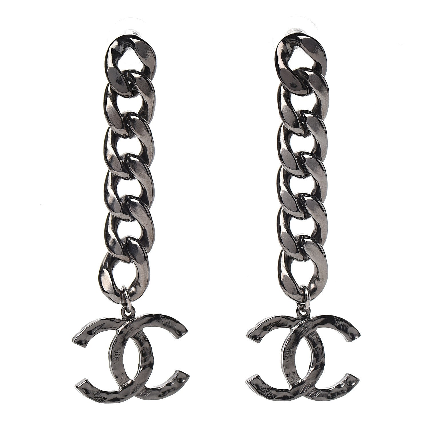 Chanel Metal CC Pick Drop Earrings Ruthenium 1 of 5