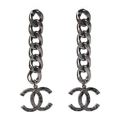 Chanel Metal CC Pick Drop Earrings Ruthenium 1 of 5