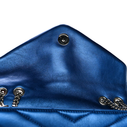 Saint Laurent Metallic Calfskin Y Quilted Monogram Small Loulou Chain Satchel Blue Royal 10 of 18
