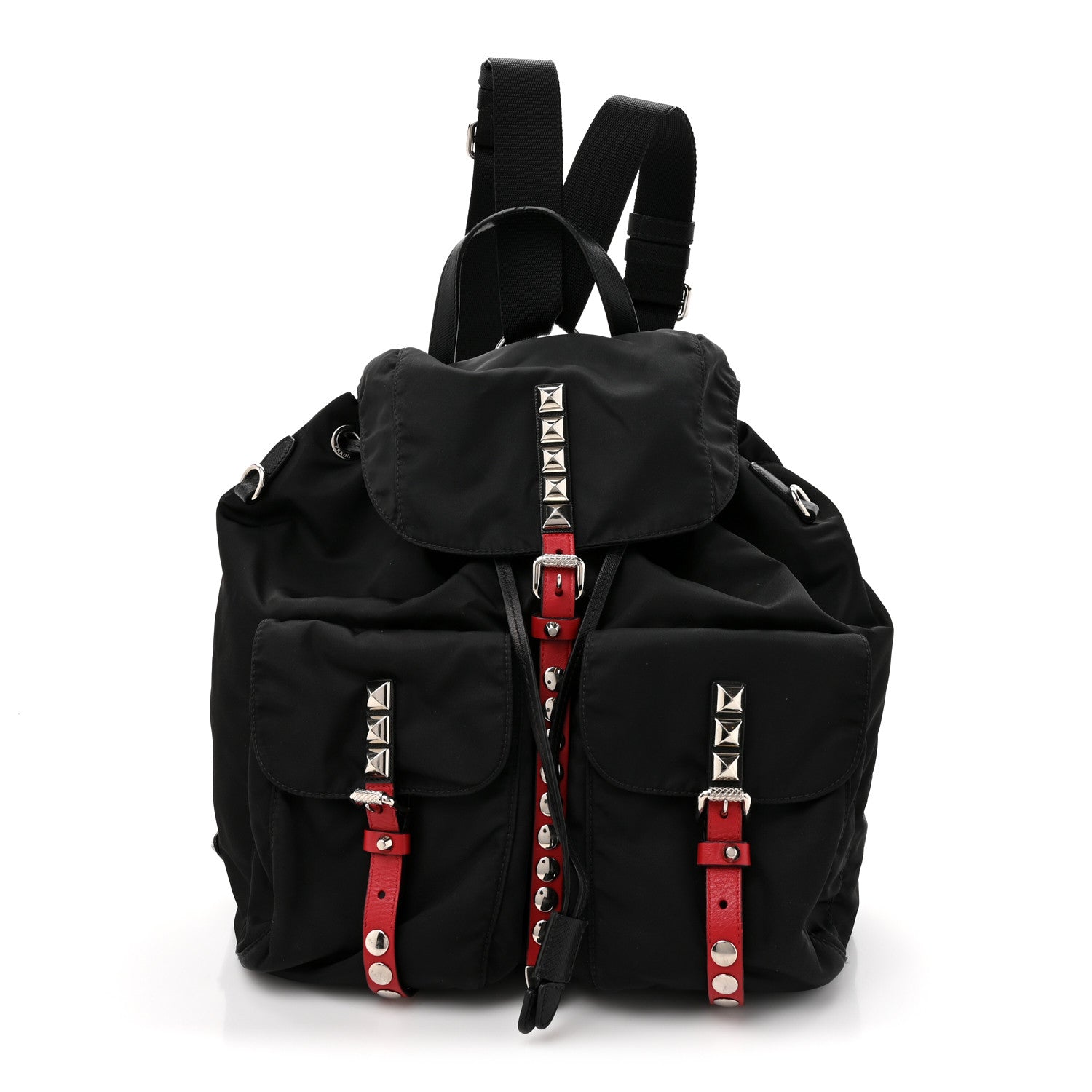 Prada Nylon New Vela Studded Backpack Black Fuoco 1 of 12
