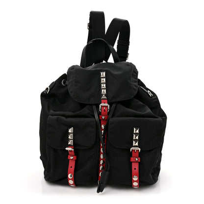 Prada Nylon New Vela Studded Backpack Black Fuoco 1 of 12