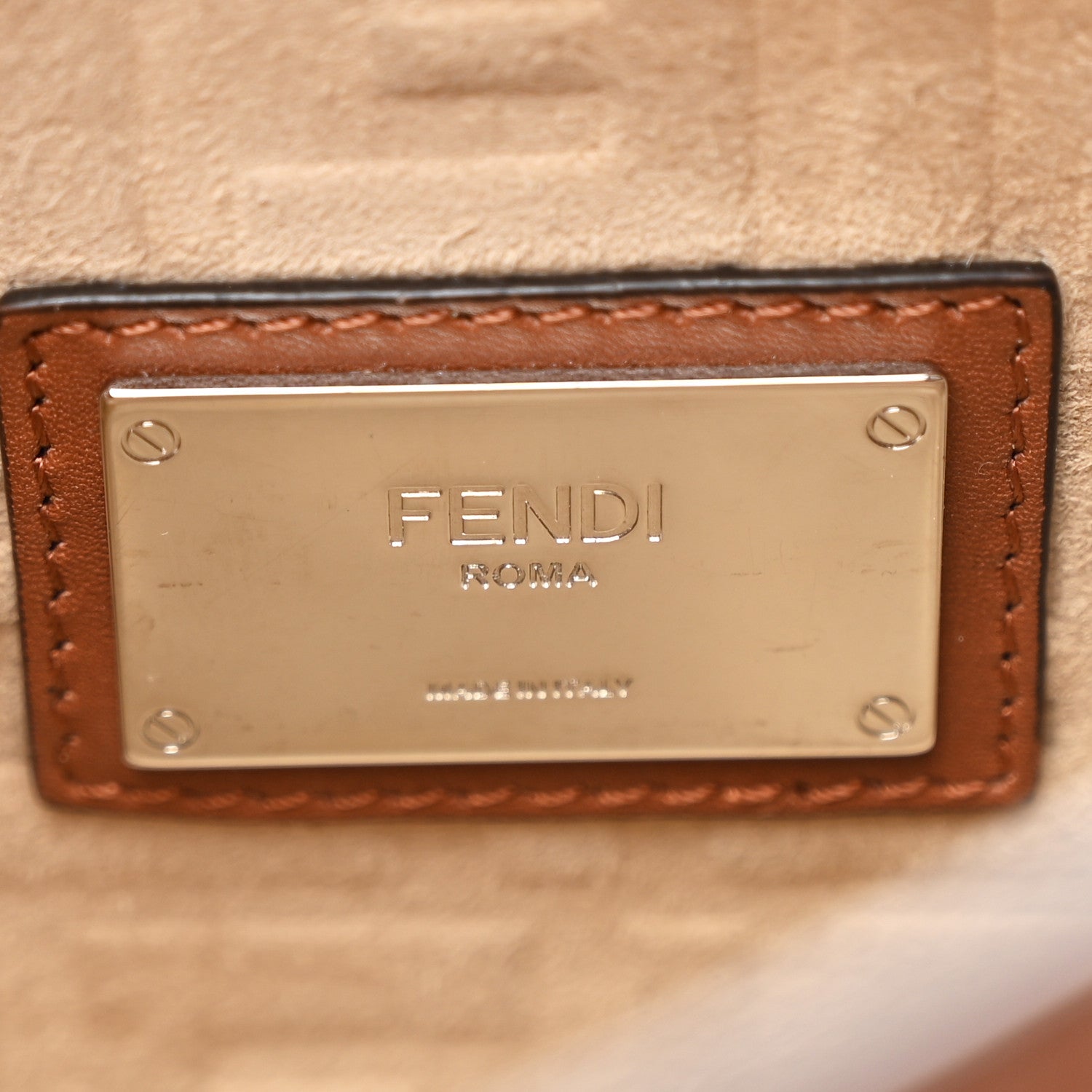 Fendi Canvas Calfskin Laser Cut Large Peekaboo Iconic Essential Satchel Brown 6 of 10