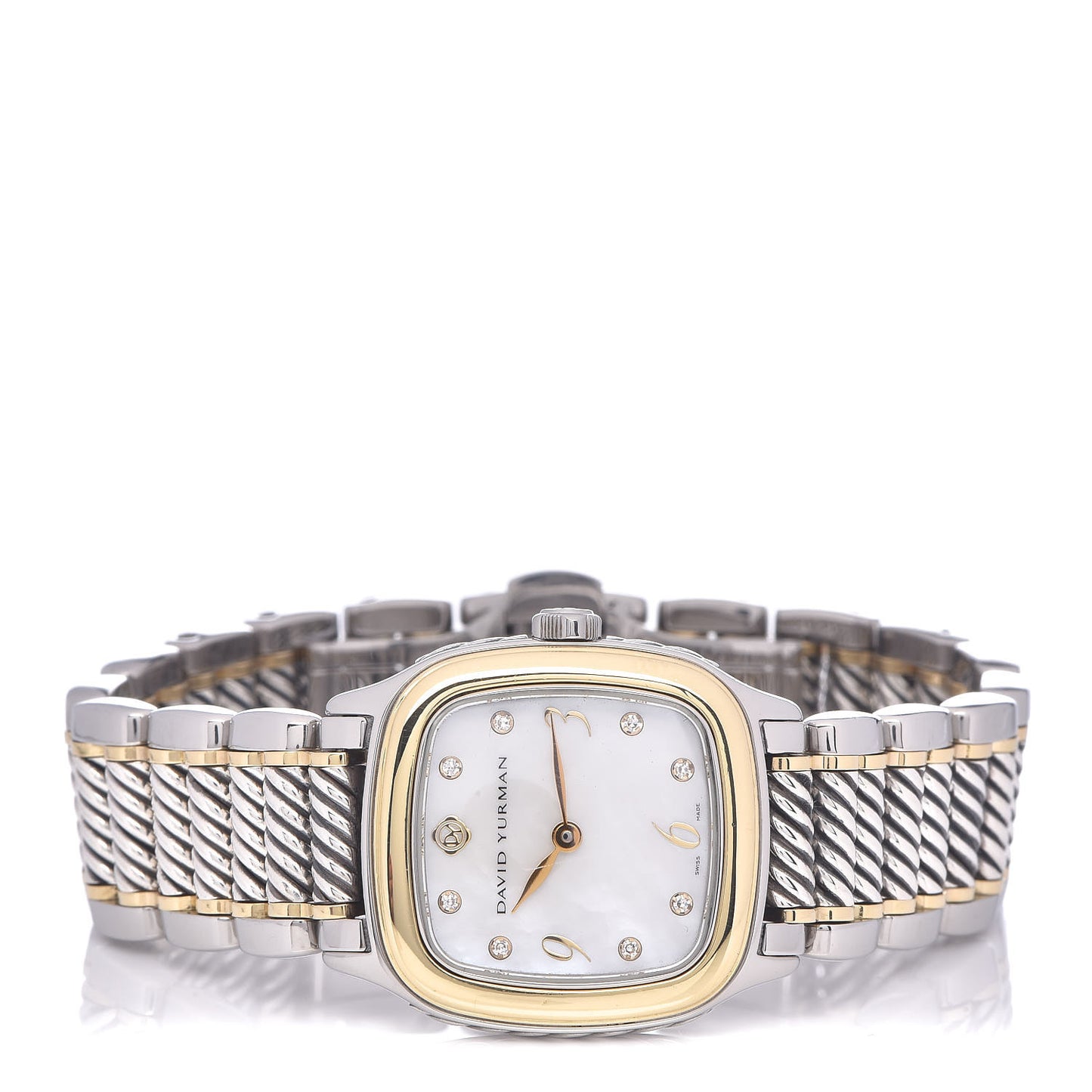 Stainless Steel Sterling Silver 18K Yellow Gold Diamond Mother of Pearl 25mm Thoroughbred Quartz Watch