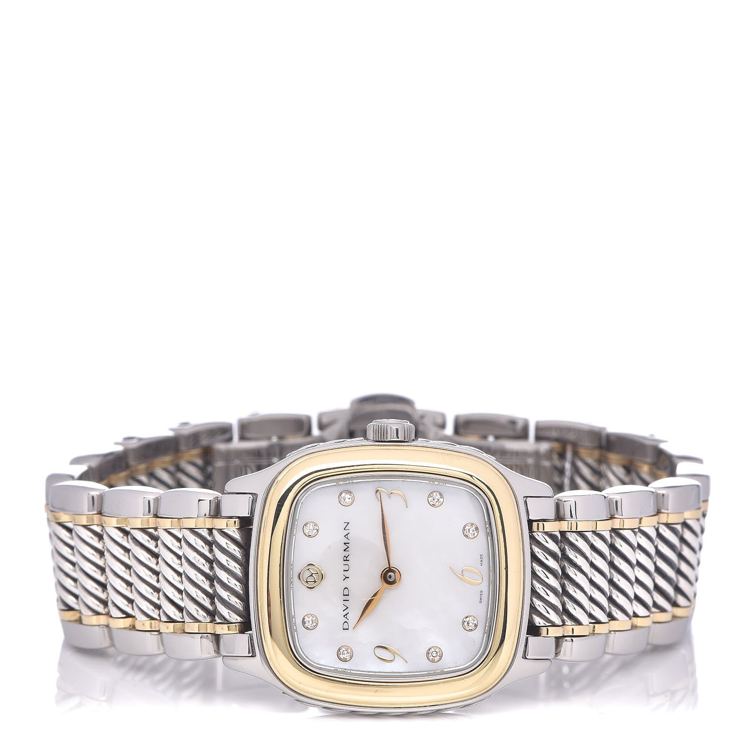 David Yurman Stainless Steel Sterling Silver 18K Yellow Gold Diamond Mother of Pearl 25mm Thoroughbred Quartz Watch 3 of 6