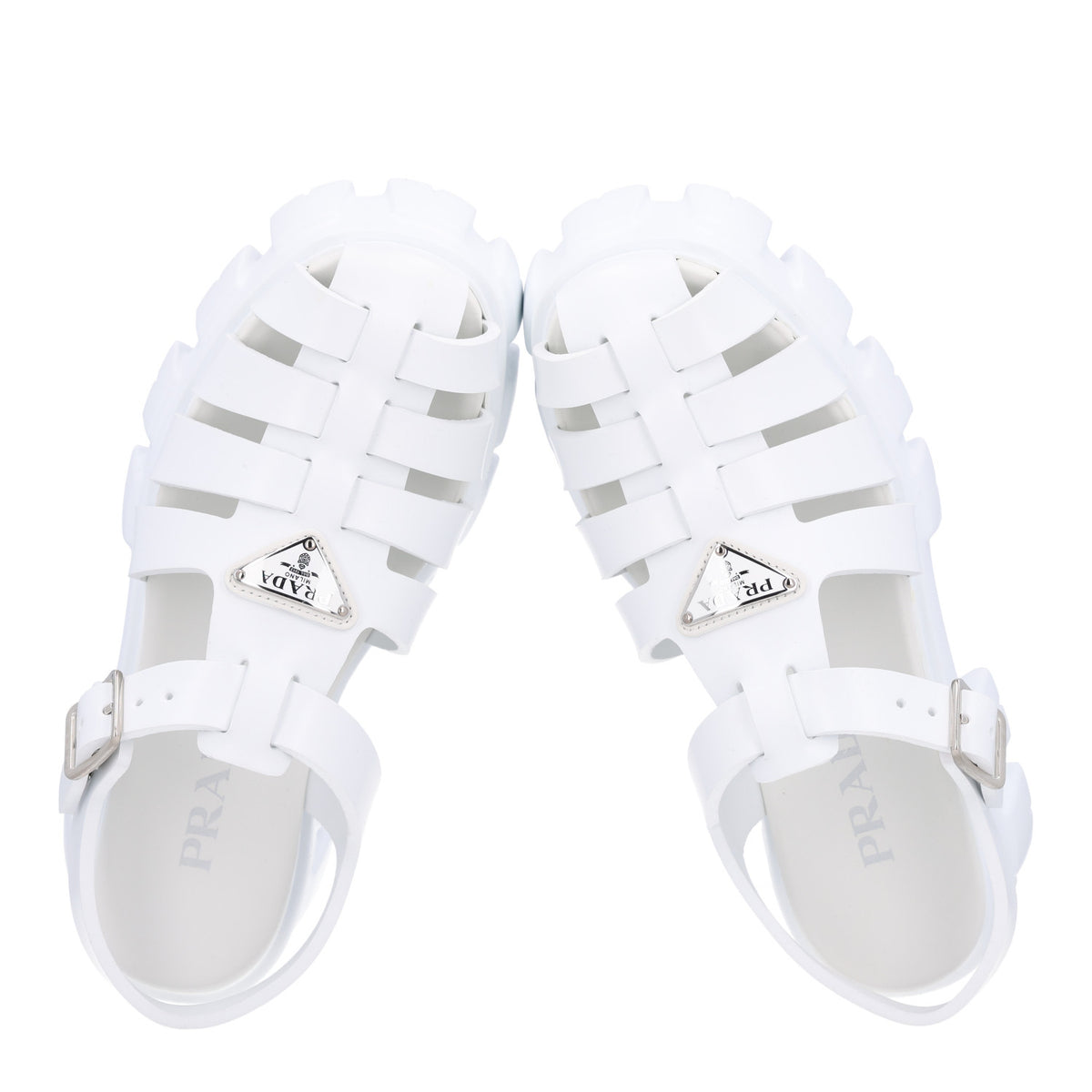 Prada Foam Rubber Metal Triangle Logo Monolith 55mm Cage Sandals 38 White 2 of 10