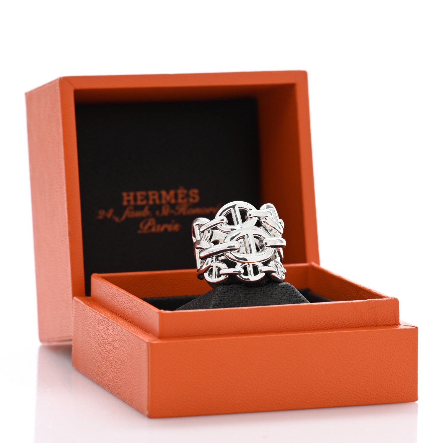 Hermes Sterling Silver GM Chaine d'Ancre Enchainee Band Ring 52 6 5 of 5