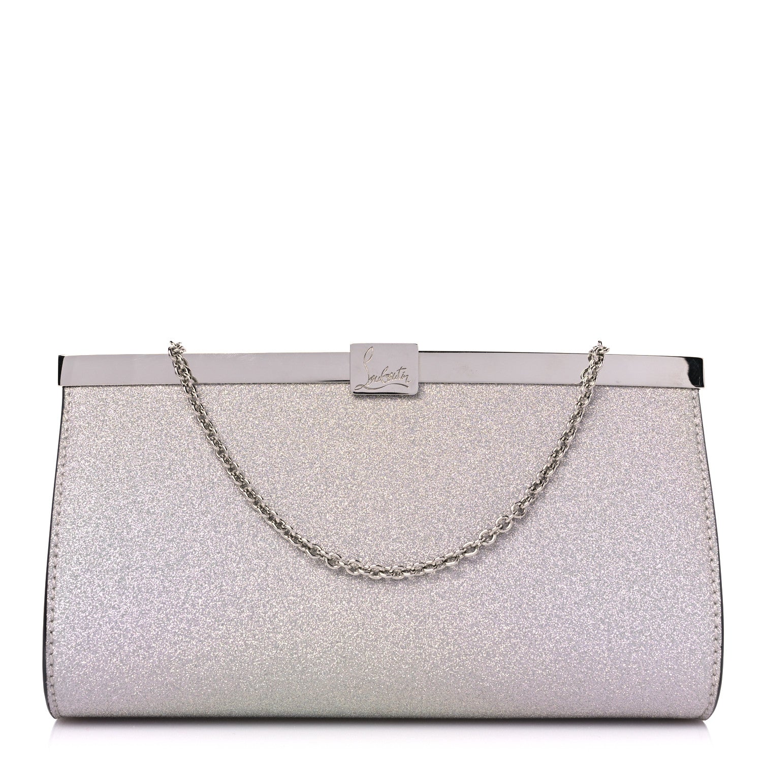 Christian Louboutin Glitter Palmette Clutch Silver 1 of 9