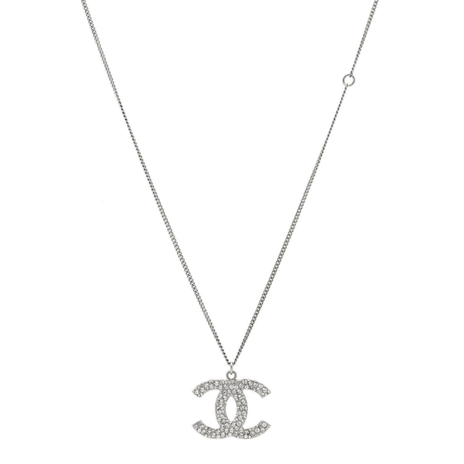 Chanel Crystal CC Pendant Necklace Silver 1 of 5