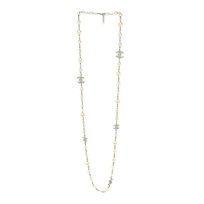 Chanel Graduated Pearl Crystal CC Long Necklace Silver 3 of 5