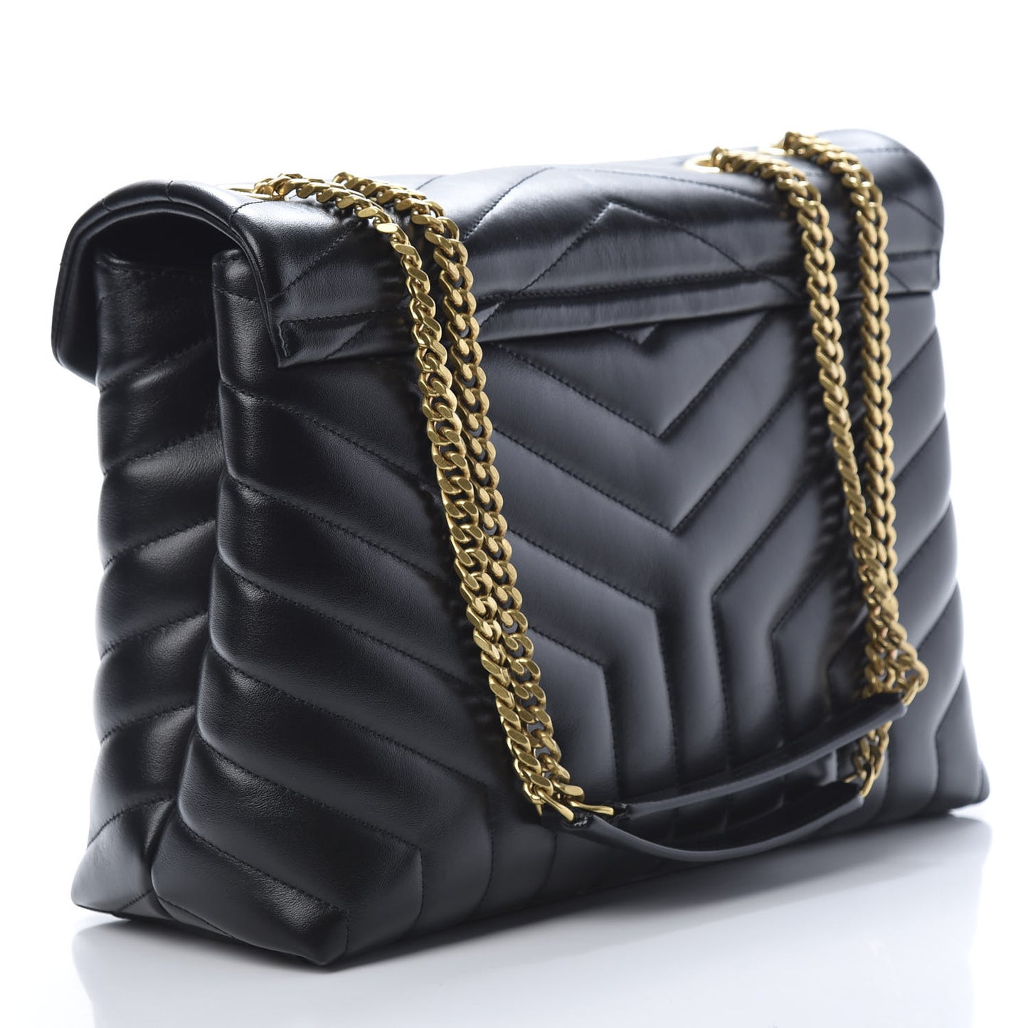 Calfskin Y Quilted Monogram Medium Loulou Chain Satchel Black