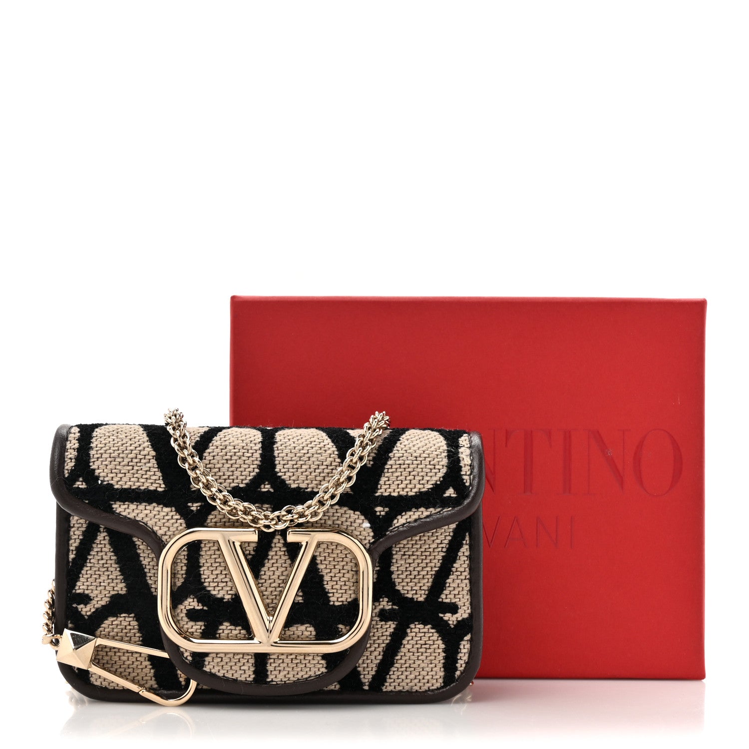 Valentino Garavani Toile Iconographe Goatskin Vlogo Card Case With Chain Naturale Black Fondant 11 of 11