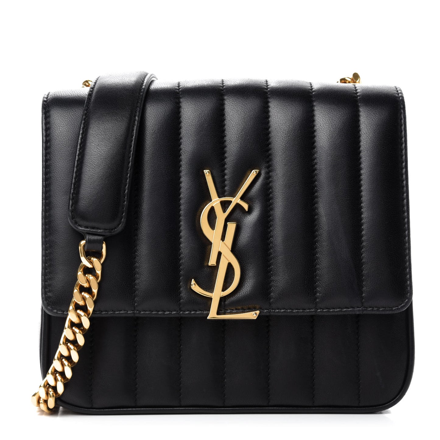 Lambskin Matelasse Monogram Medium Vicky Chain Bag Black