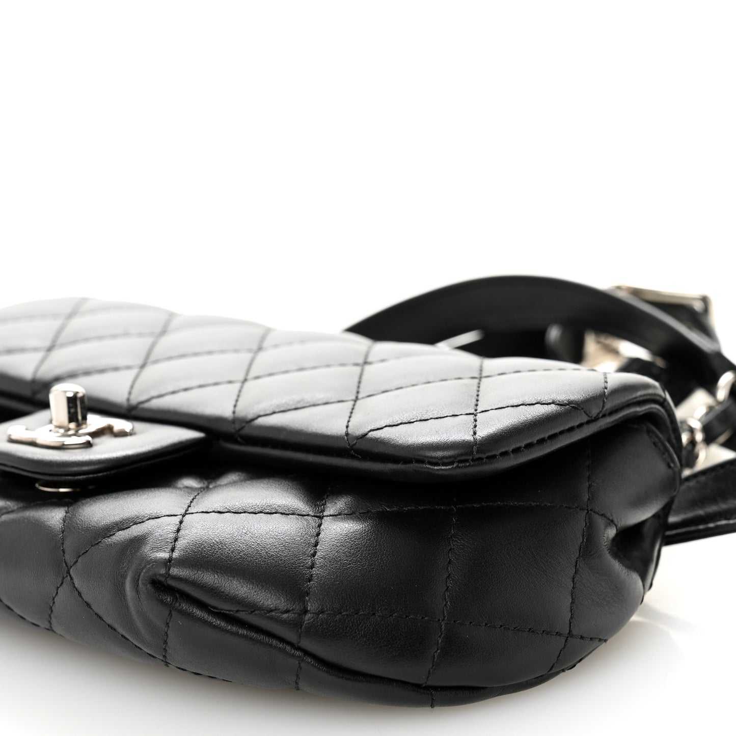 Calfskin Quilted CC Uniform Flap Belt Bag Black