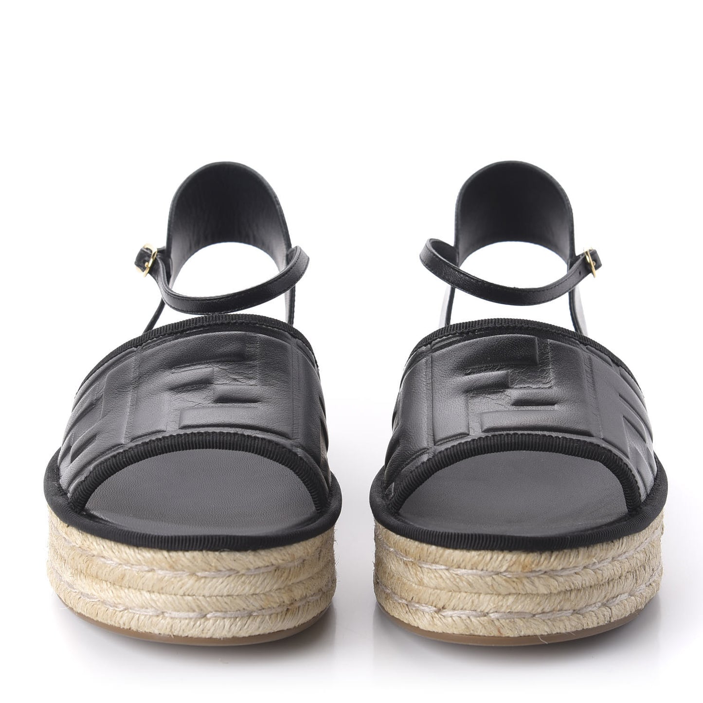 Nappa FF Embossed Espadrille Platform Sandals 38.5 Black