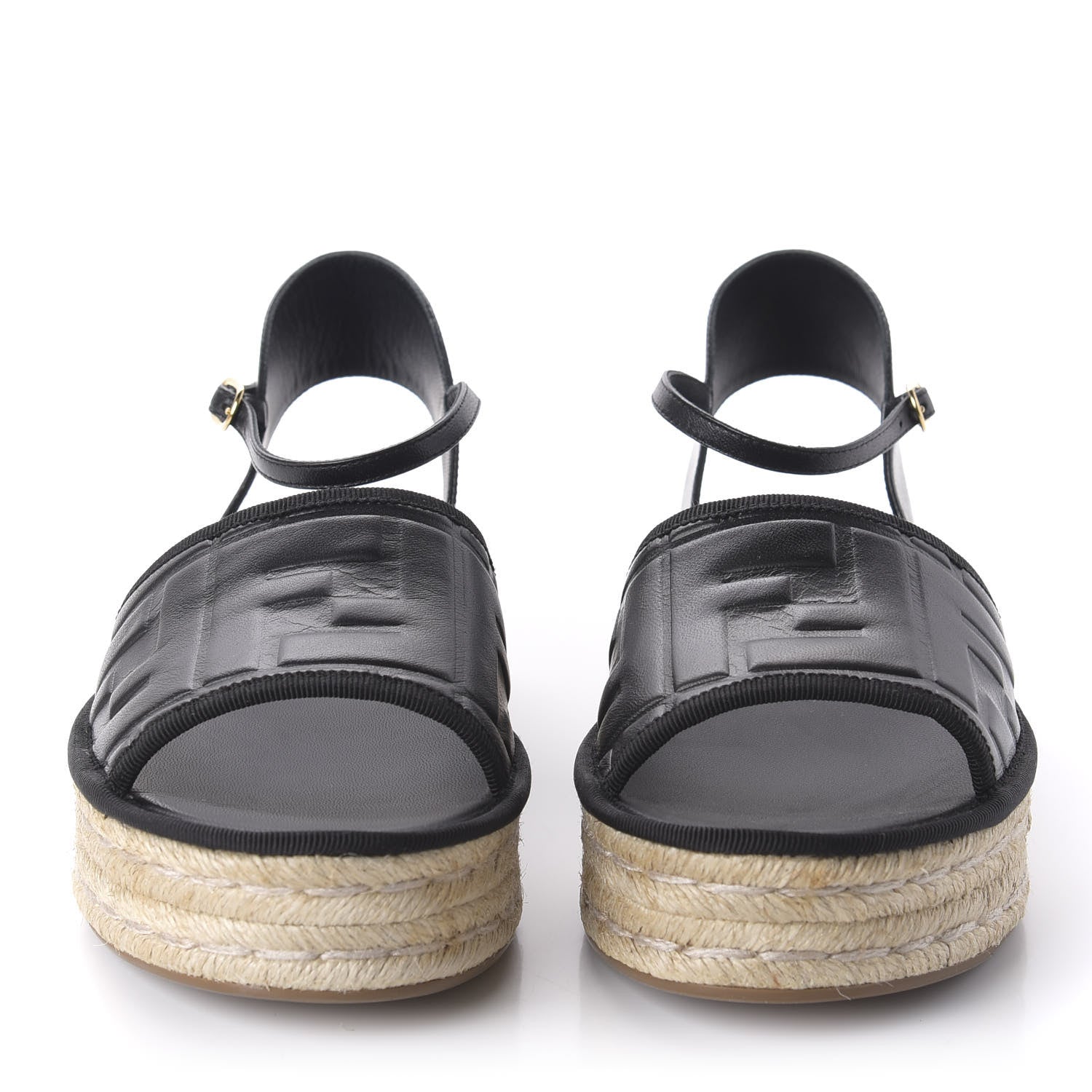 Fendi Nappa FF Embossed Espadrille Platform Sandals 38.5 Black 2 of 8