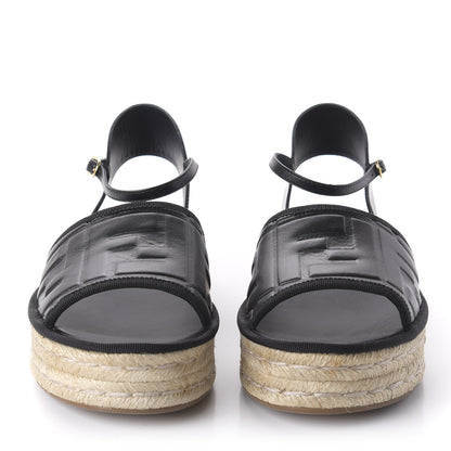 Fendi Nappa FF Embossed Espadrille Platform Sandals 38.5 Black 2 of 8
