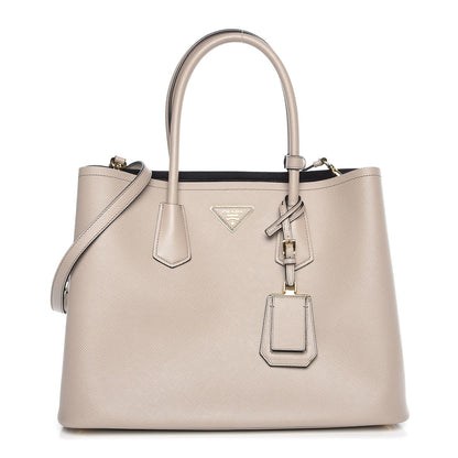 Prada Saffiano Cuir Medium Double Bag Talco Nero Black 1 of 9