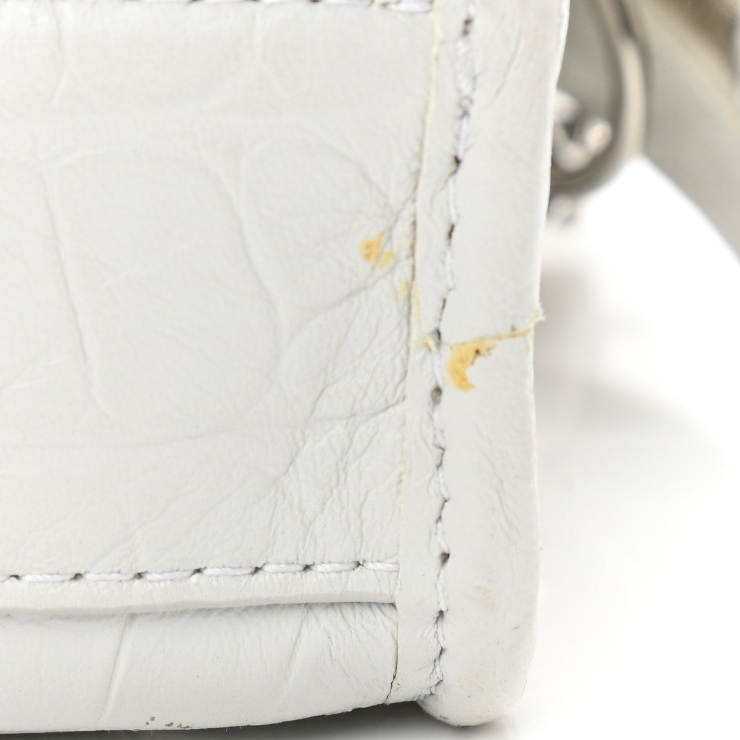 Matte Supple Lambskin Crocodile Embossed Classic Silver Hardware Nano City White