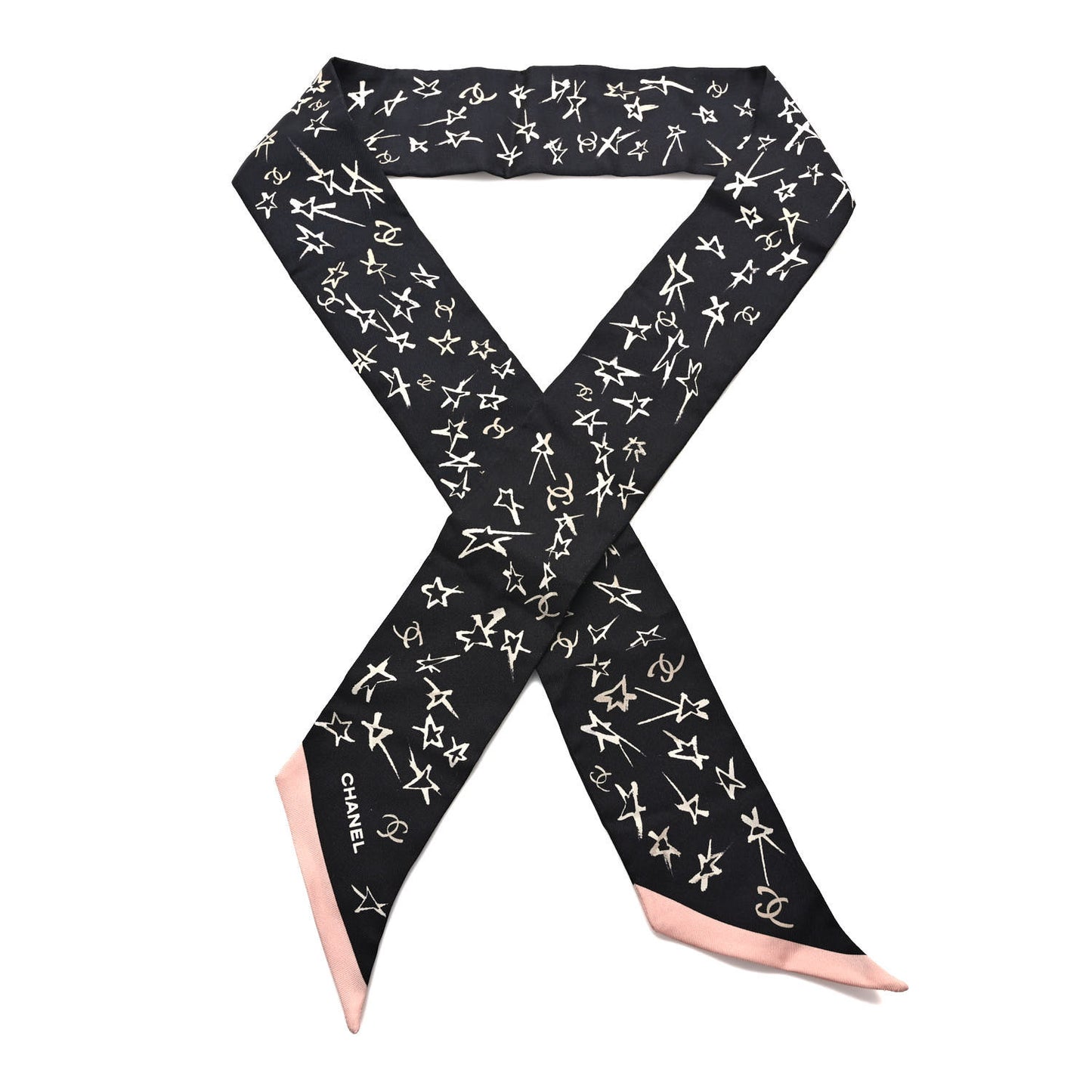 Silk Stars CC Slim Bandeau Scarf Black Ecru Light Pink