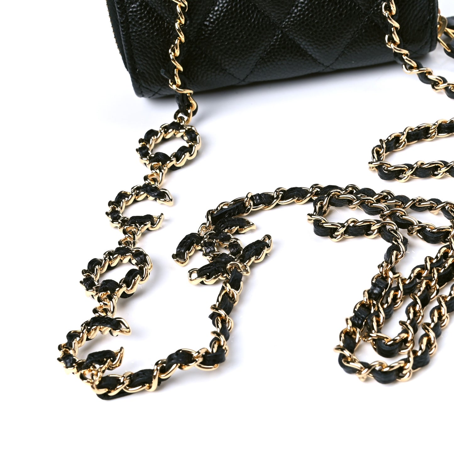 Caviar Quilted Miss Coco Zip Card Holder On Chain Black