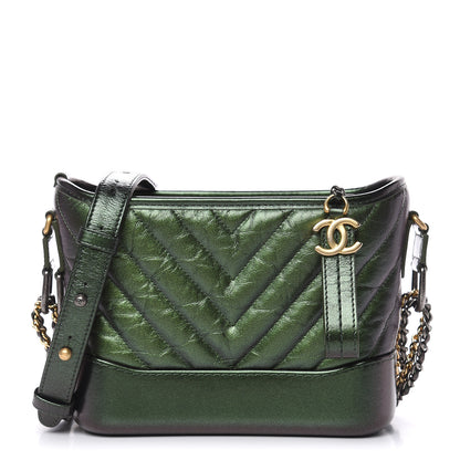 Chanel Metallic Calfskin Chevron Quilted Small Gabrielle Hobo Green 1 of 9