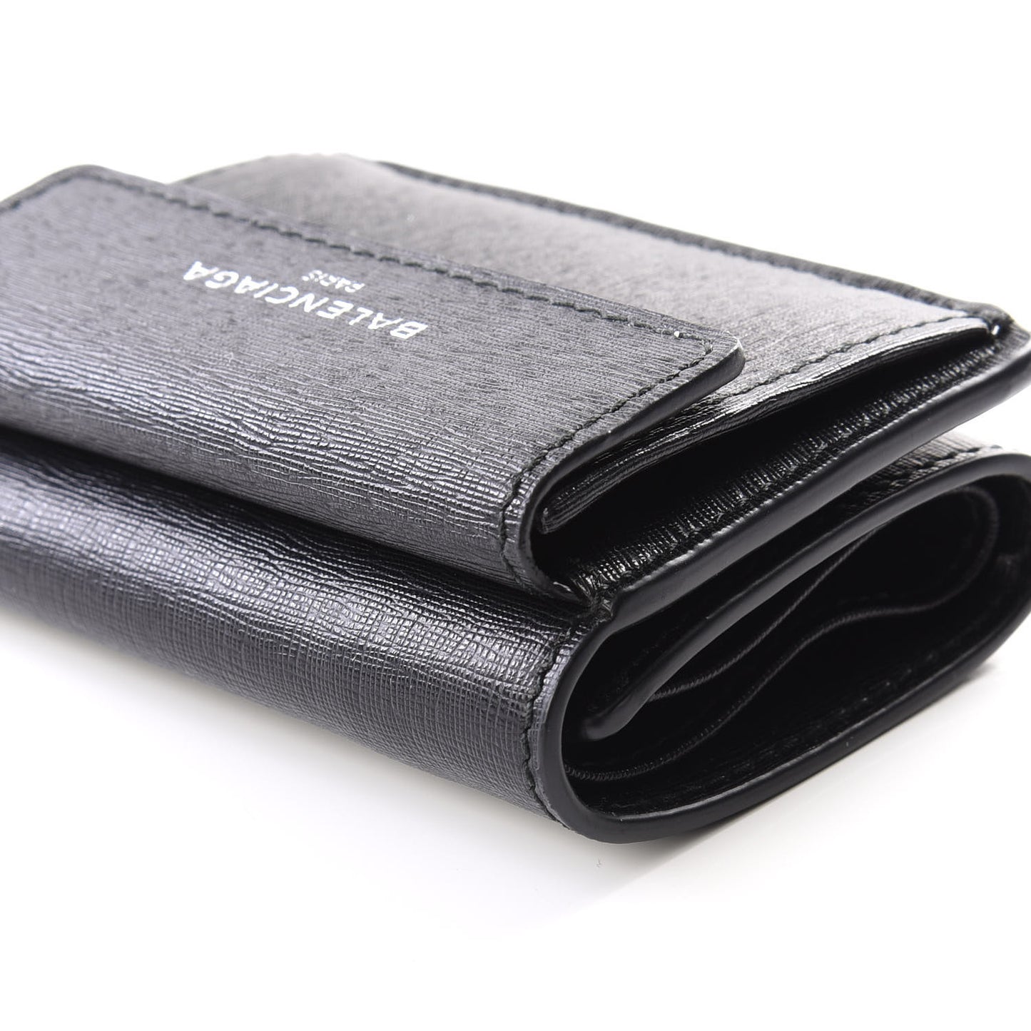 Striped Calfskin Logo Mini Wallet Black