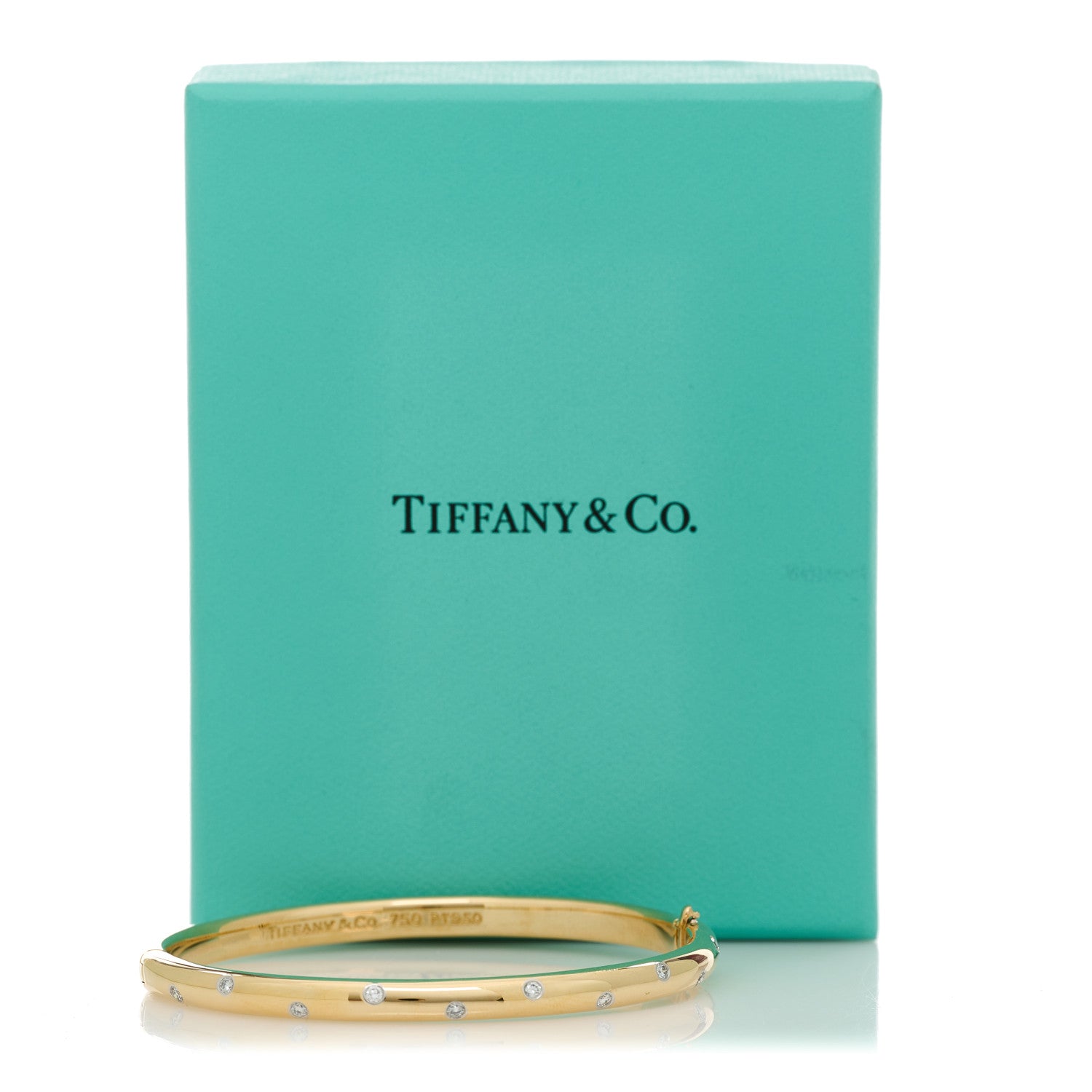 Tiffany 18K Yellow Gold Platinum Diamond 4.5mm Etoile Bangle Bracelet 5 of 5