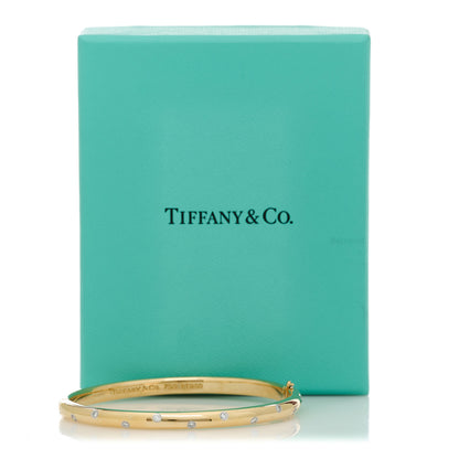 Tiffany 18K Yellow Gold Platinum Diamond 4.5mm Etoile Bangle Bracelet 5 of 5