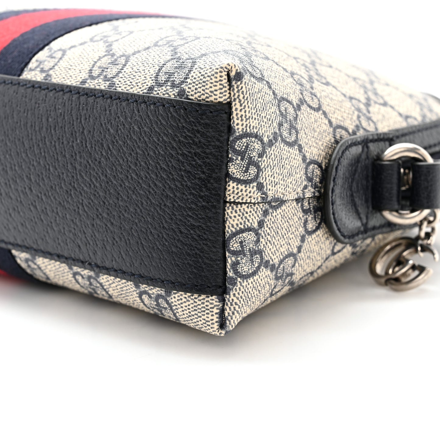 GG Supreme Monogram Textured Dollar Calfskin Web Small Ophidia Dome Shoulder Bag Beige Blue