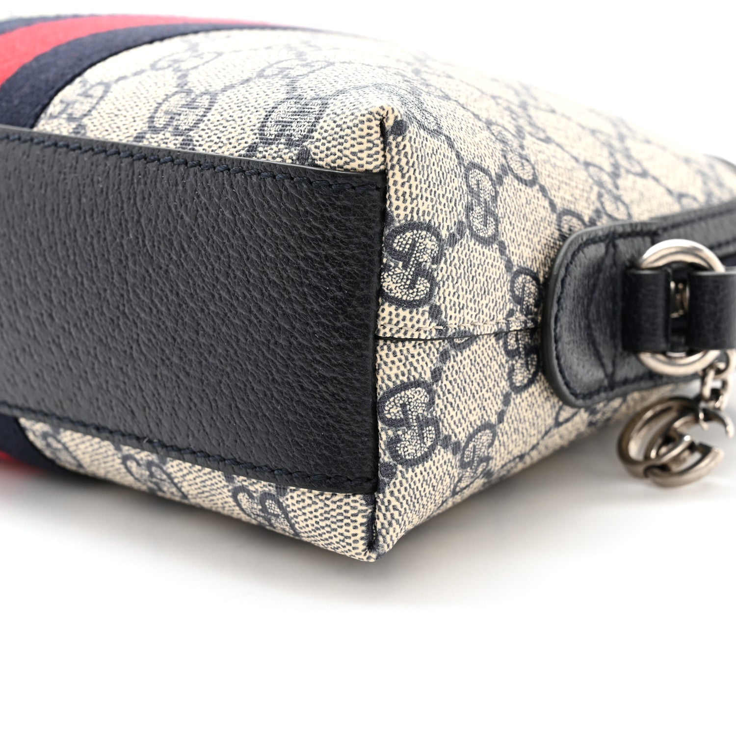 Gucci GG Supreme Monogram Textured Dollar Calfskin Web Small Ophidia Dome Shoulder Bag Beige Blue 11 of 12