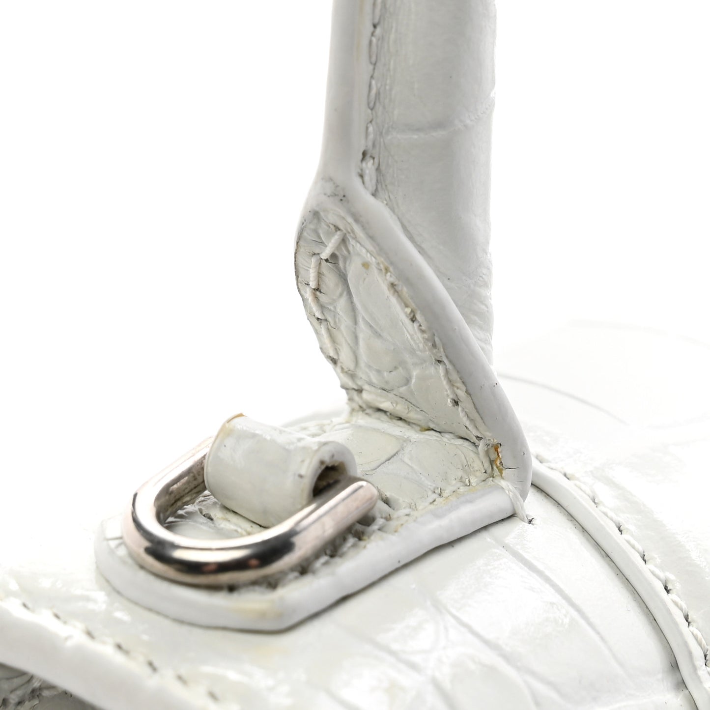 Shiny Calfskin Crocodile Embossed Hourglass Top Handle Bag XS White