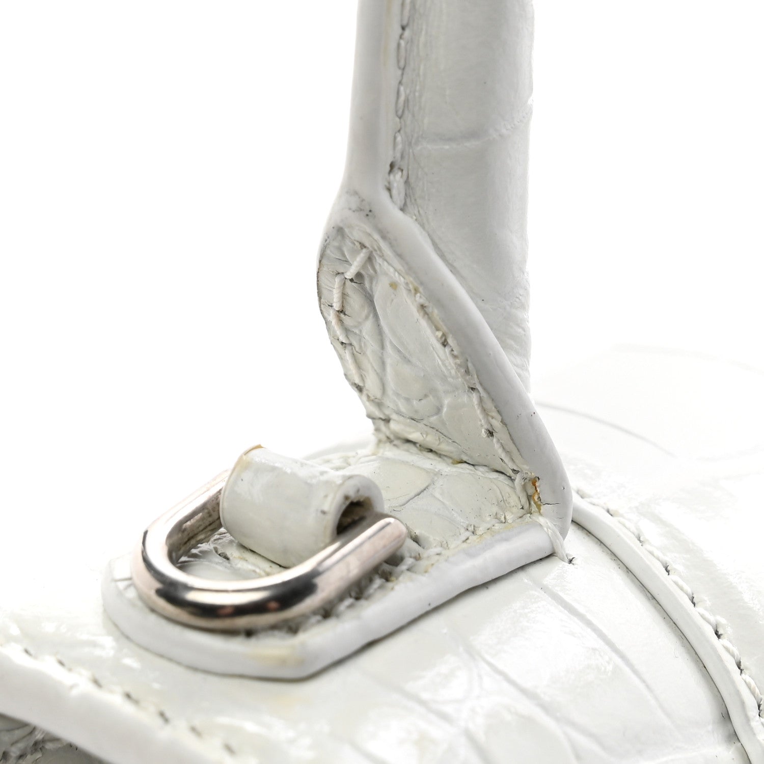 Balenciaga Shiny Calfskin Crocodile Embossed Hourglass Top Handle Bag XS White 12 of 13