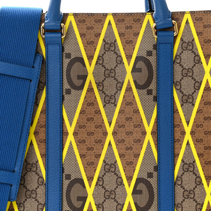 Gucci GG Supreme Monogram Mix Textured Dollar Calfskin Rhombus Inlay Large Tote Bag Beige Ebony Harvest Joy Blue 8 of 12