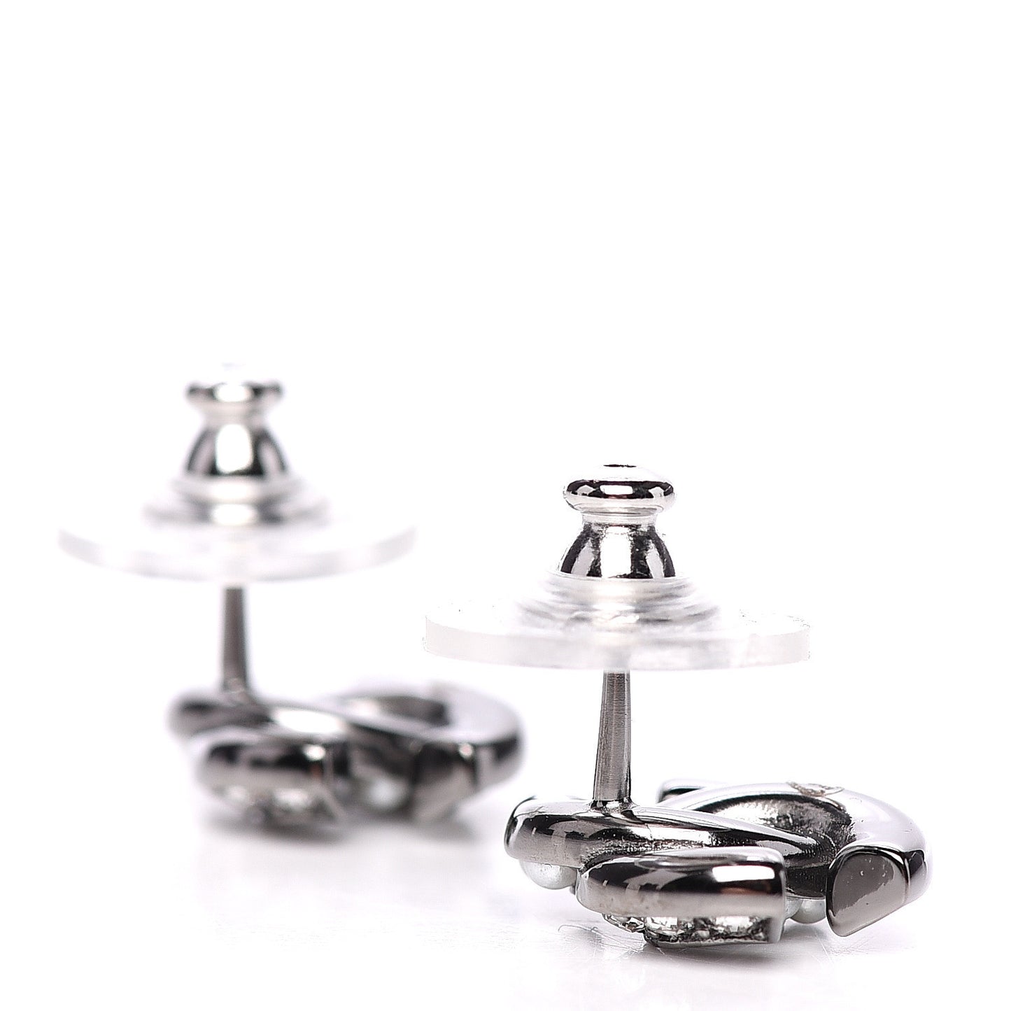 Ruthenium Crystal Pearl CC Earrings