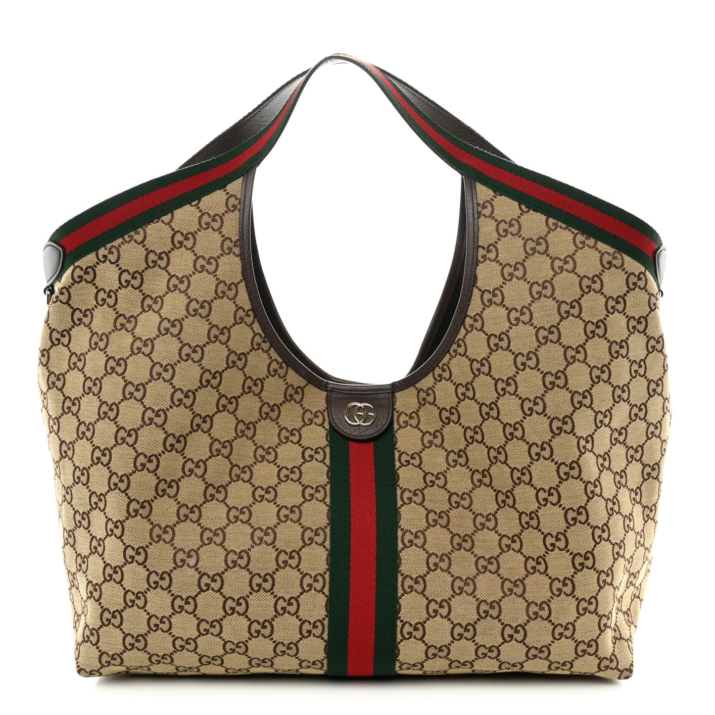GG Monogram Web Large Giglio Tote Beige Brown