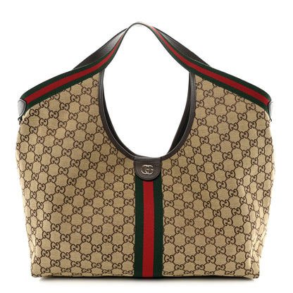 Gucci GG Monogram Web Large Giglio Tote Beige Brown 1 of 10