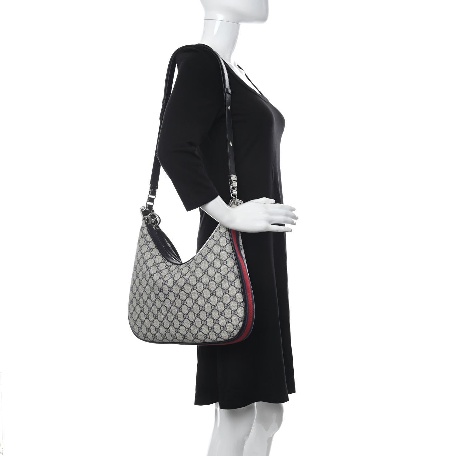 Gucci GG Supreme Monogram Textured Calfskin Web Large Attache Shoulder Bag Beige Blue 2 of 12