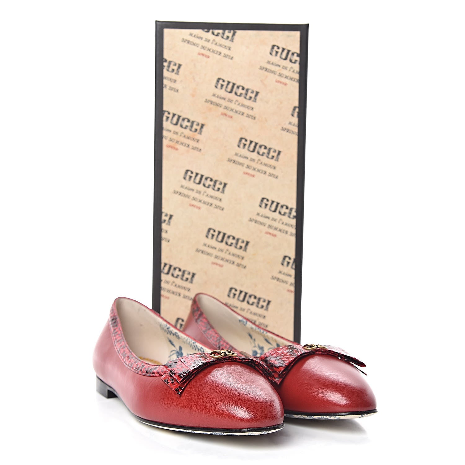 Gucci Malaga Kid Elaphe Yva Ballet Flats 38 Hibiscus Red 9 of 9