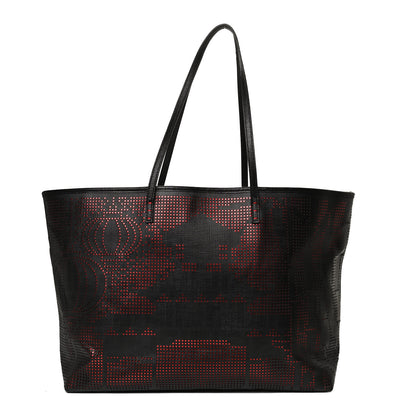 Fendi Zucca Lampo Studded Medium Roll Tote Black Rosso 1 of 10