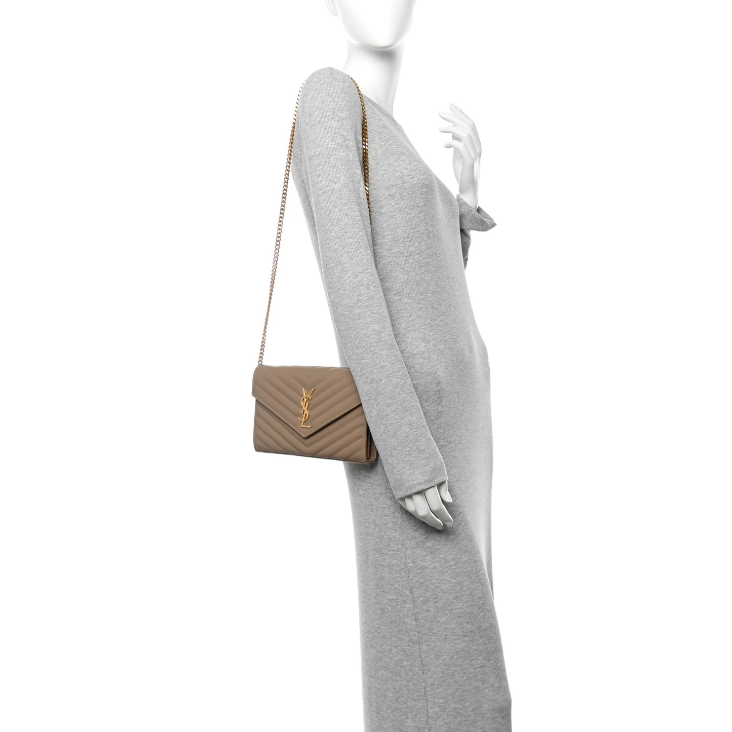 Grain De Poudre Matelasse Chevron Monogram Chain Wallet Taupe
