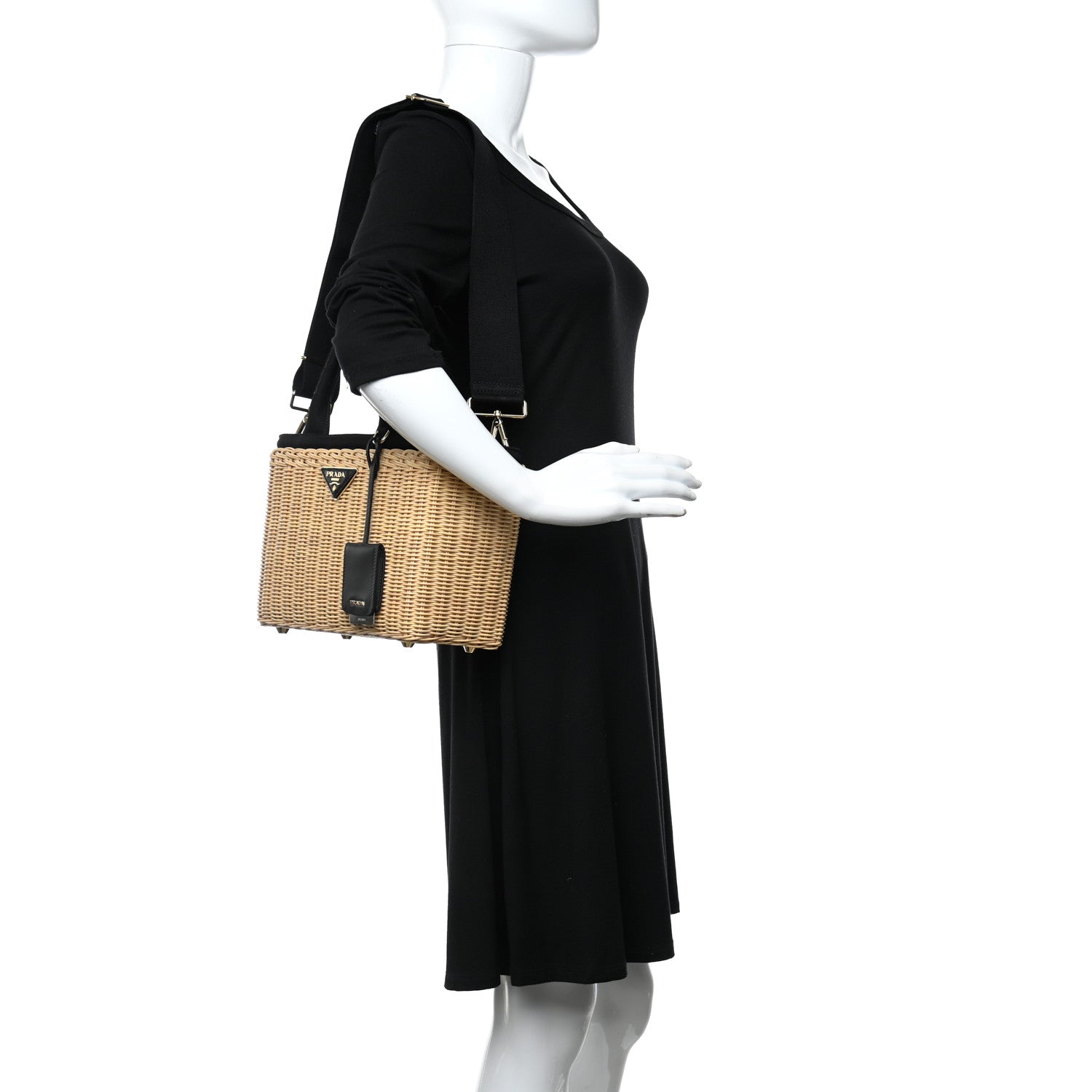 Prada Wicker Canvas Tote Naturale Black 2 of 12