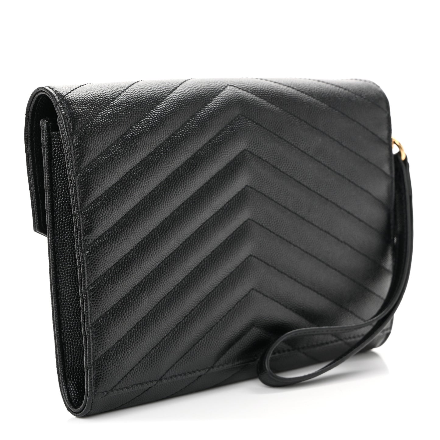 Grain De Poudre Matelasse Chevron Monogram Envelope Clutch Black