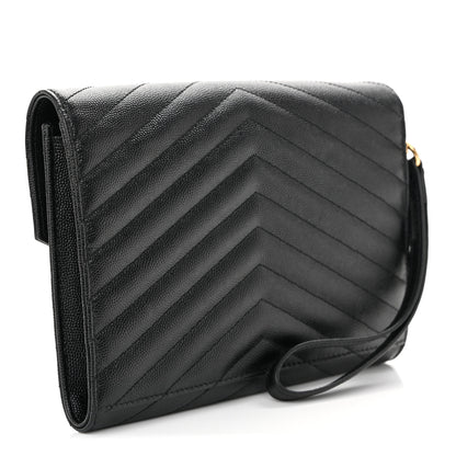 Saint Laurent Grain De Poudre Matelasse Chevron Monogram Envelope Clutch Black 3 of 11