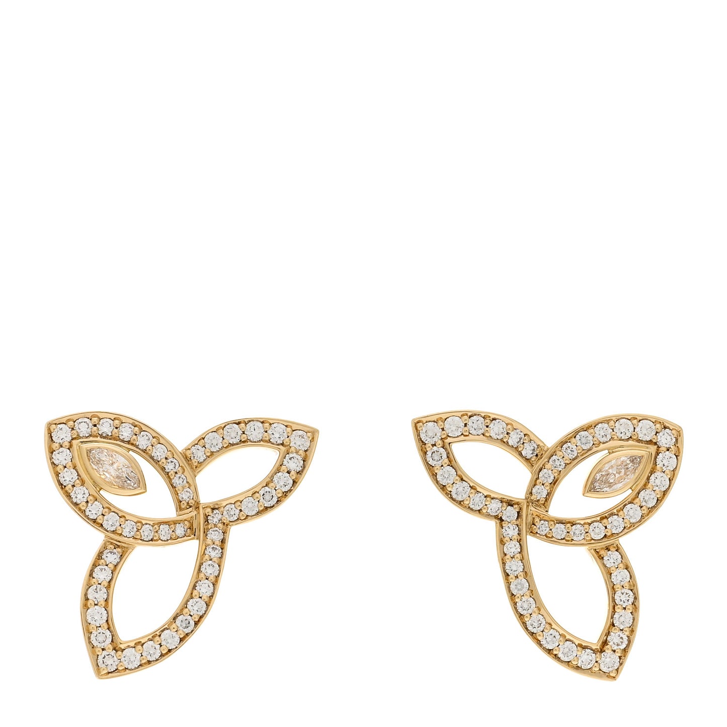 18K Yellow Gold Diamond Lily Cluster Stud Earrings