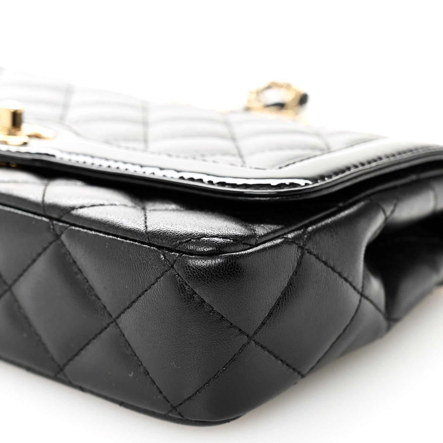 Lambskin Patent Calfskin Quilted Small Flap Bag Black