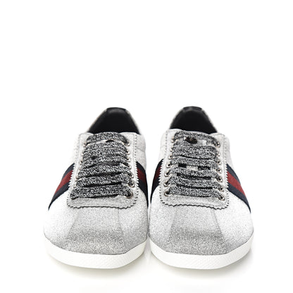 Gucci Glitter Fabric Studded Web Sneakers 37.5 Silver 2 of 10