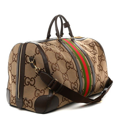 Gucci Monogram Jumbo GG Textured Dollar Calfskin Web Maxi Duffle Bag Camel Ebony 2 of 10