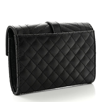 Saint Laurent Grain De Poudre Textured Mixed Matelasse Triquilt Small Monogram Envelope Wallet Black 3 of 6