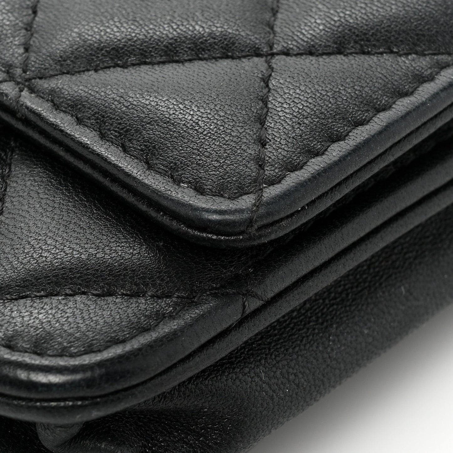 Lambskin Quilted Trendy CC Wallet On Chain WOC Black