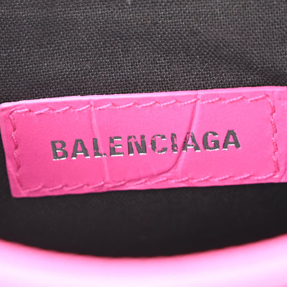 Balenciaga Extra Supple Calfskin Crocodile Embossed XS Le Cagole Shoulder Bag Lipstick Pink 6 of 10